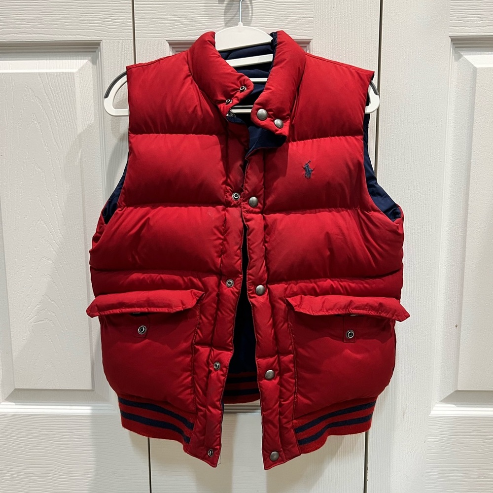 Polo Ralph Lauren Boys' Reversible Down Puffer Vest Navy/Red Kid’s Large